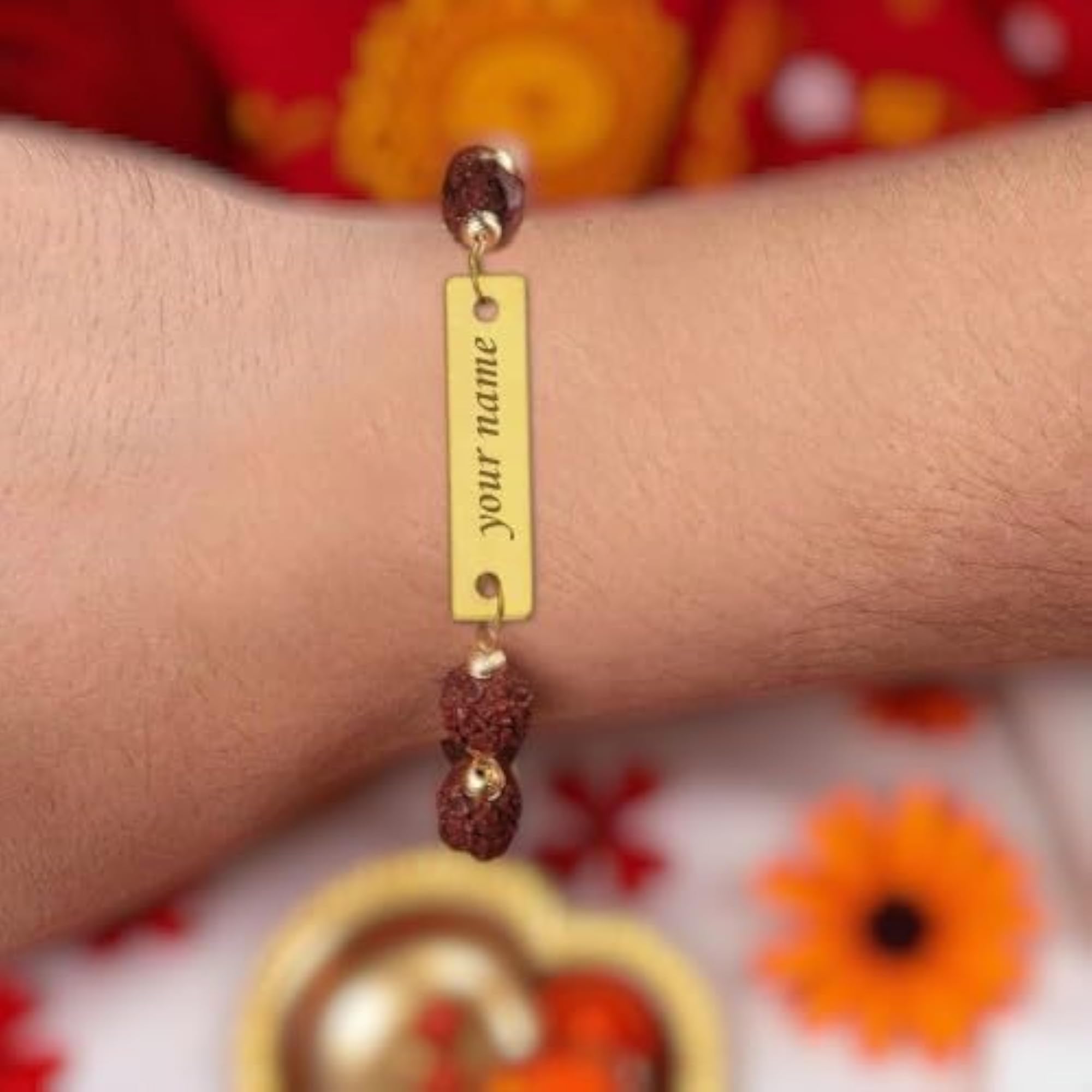 Personalized Rudraksh Rakhi with Roli Chawal, Best Raksha Bandhan Gift